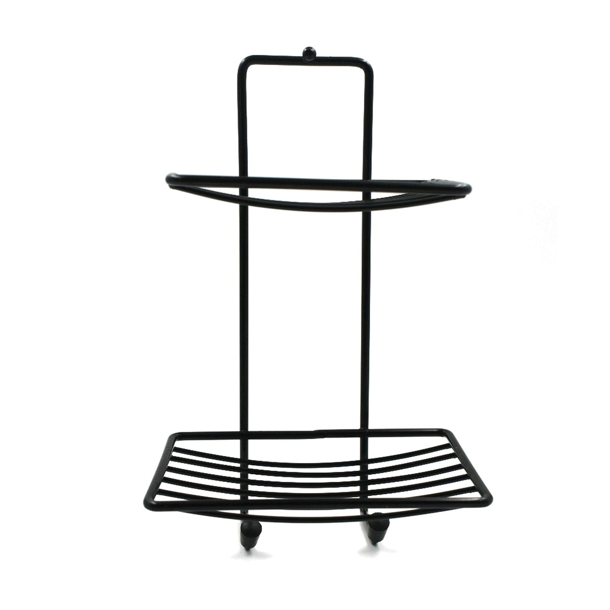 Space-saving stainless steel soap rack, showcasing its two-layer design.